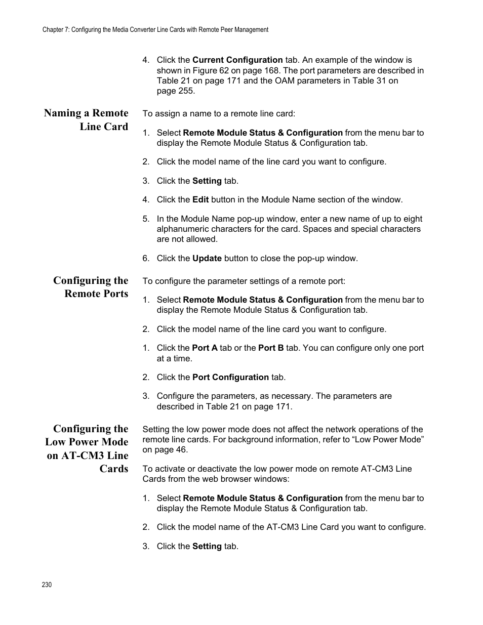 Naming a remote line card, Configuring the remote ports | Allied Telesis AT-S102 User Manual | Page 230 / 374