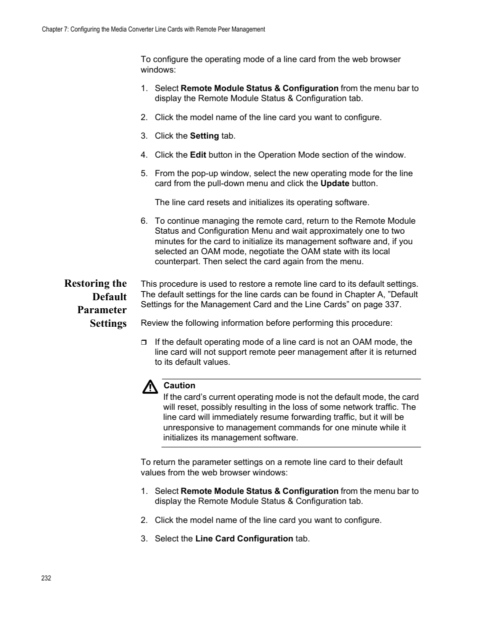 Restoring the default parameter settings | Allied Telesis AT-S102 User Manual | Page 232 / 374