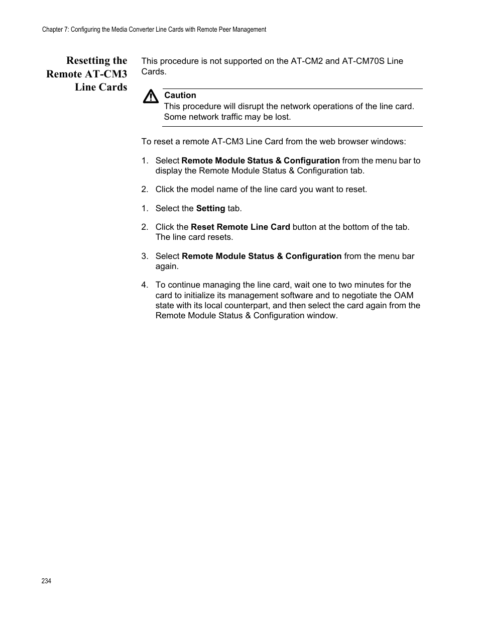 Resetting the remote at-cm3 line cards | Allied Telesis AT-S102 User Manual | Page 234 / 374
