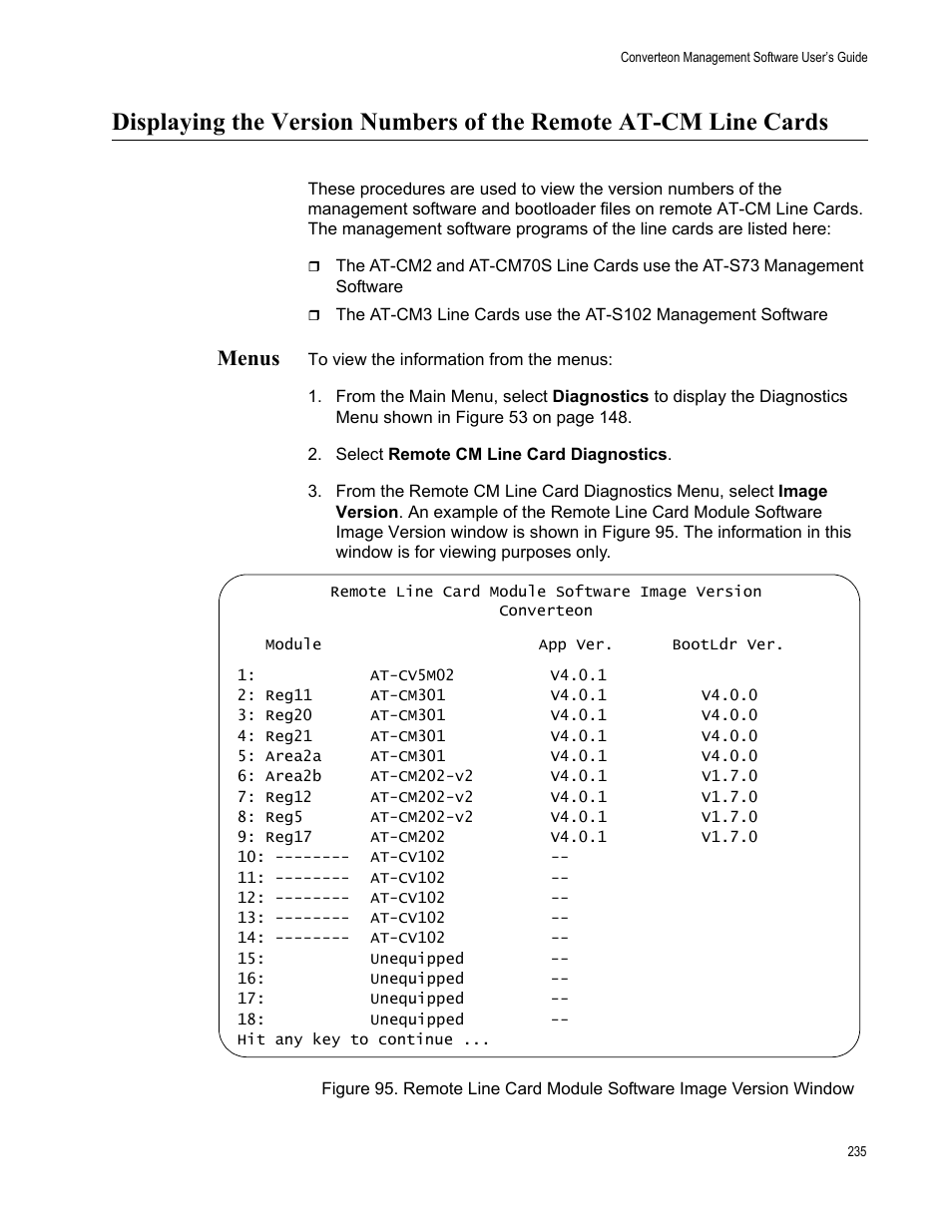 Menus | Allied Telesis AT-S102 User Manual | Page 235 / 374