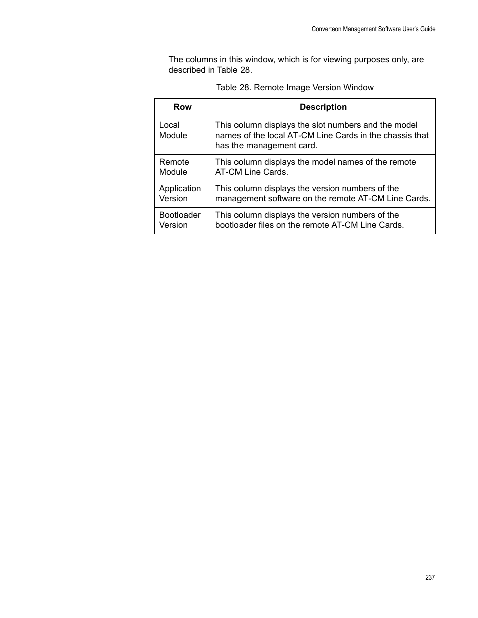 Table 29. remote image version window | Allied Telesis AT-S102 User Manual | Page 237 / 374