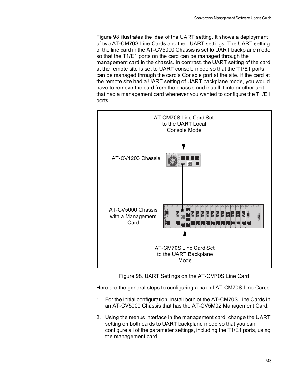 Figure 99. uart settings on the at-cm70s line card | Allied Telesis AT-S102 User Manual | Page 243 / 374