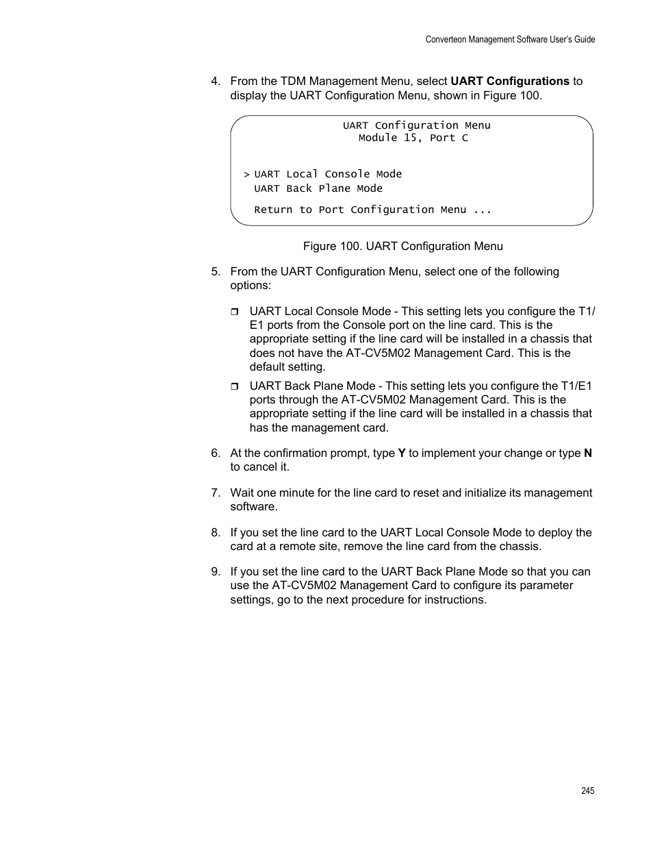 Figure 101. uart configuration menu | Allied Telesis AT-S102 User Manual | Page 245 / 374