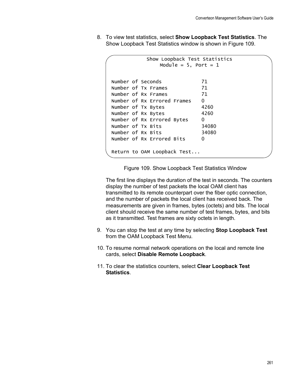 Show loopback test statistics window | Allied Telesis AT-S102 User Manual | Page 261 / 374