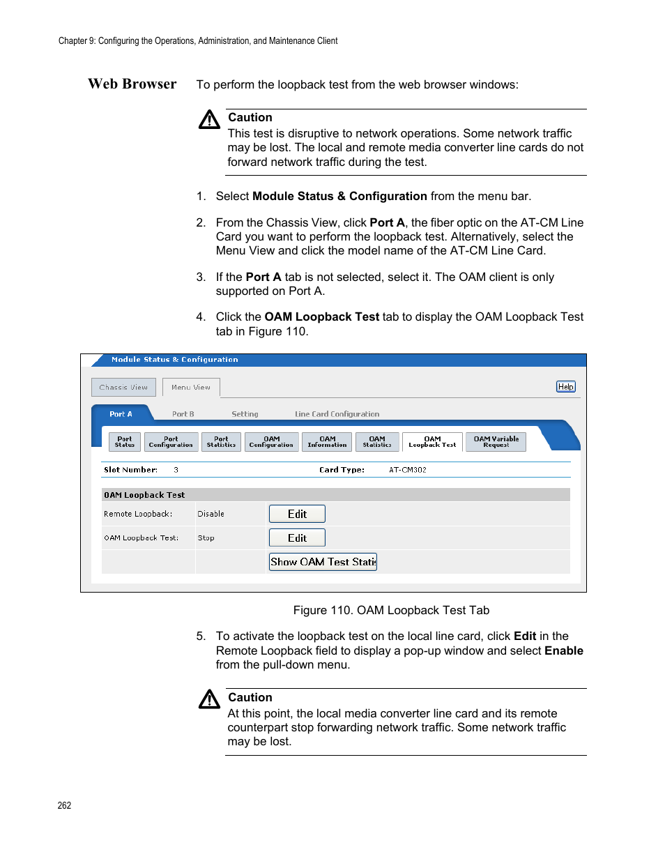 Web browser, Figure 111. oam loopback test tab | Allied Telesis AT-S102 User Manual | Page 262 / 374