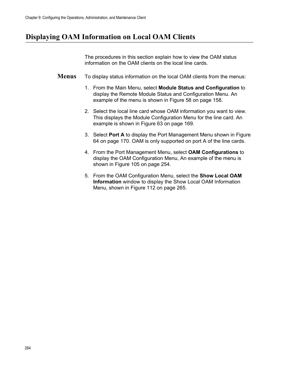 Displaying oam information on local oam clients, Menus | Allied Telesis AT-S102 User Manual | Page 264 / 374