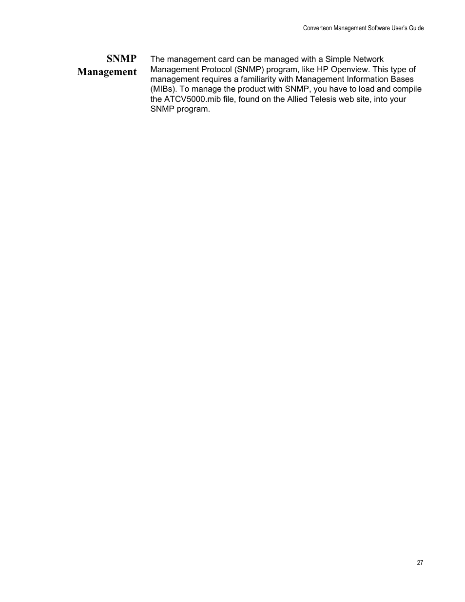 Snmp management | Allied Telesis AT-S102 User Manual | Page 27 / 374
