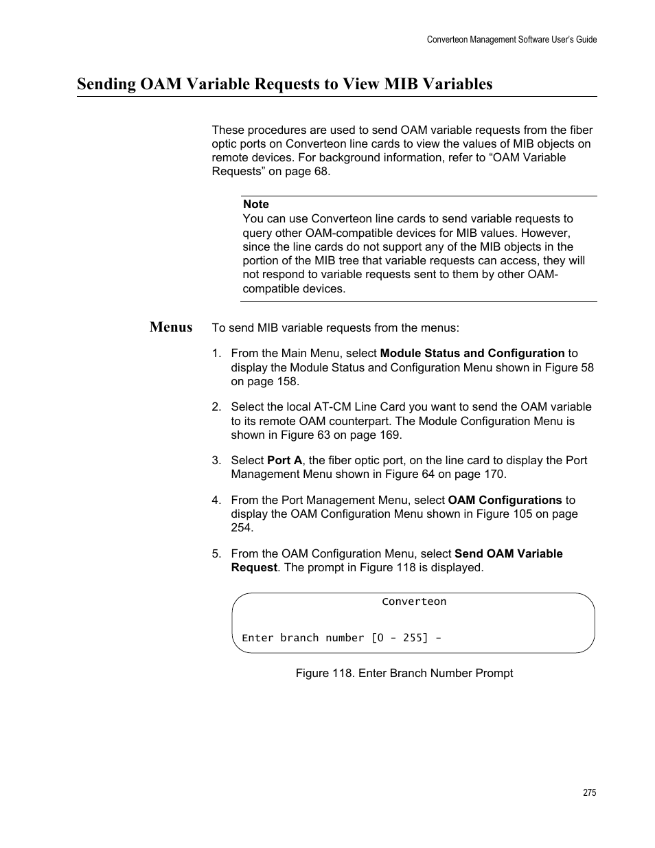 Menus, Figure 119. enter branch number prompt | Allied Telesis AT-S102 User Manual | Page 275 / 374