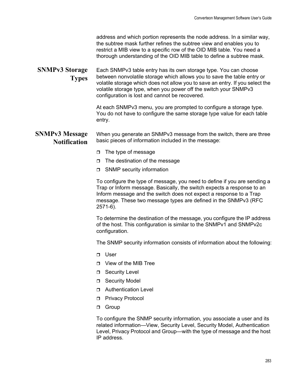 Snmpv3 storage types, Snmpv3 message notification, Snmpv3 storage types snmpv3 message notification | Allied Telesis AT-S102 User Manual | Page 283 / 374