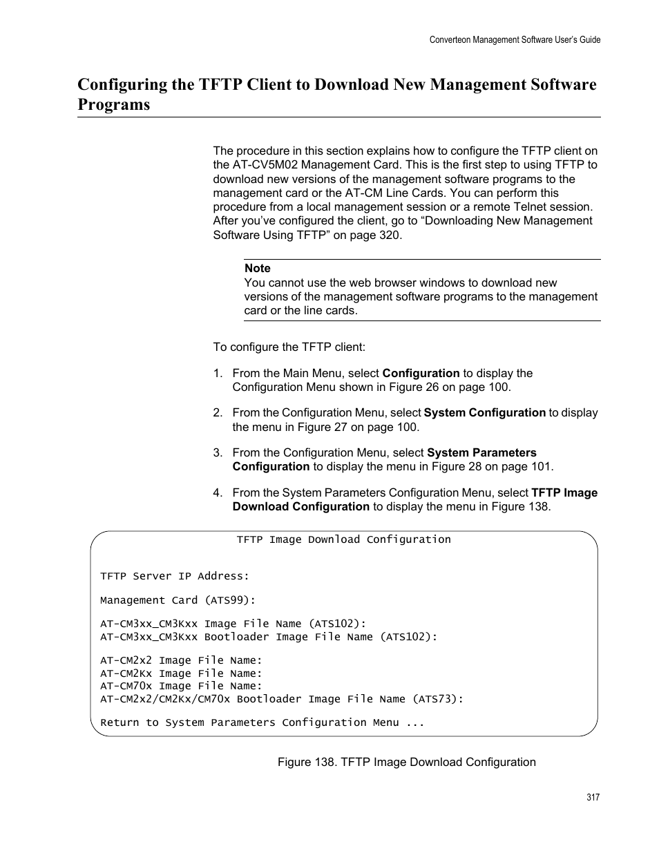 Figure 139. tftp image download configuration | Allied Telesis AT-S102 User Manual | Page 317 / 374
