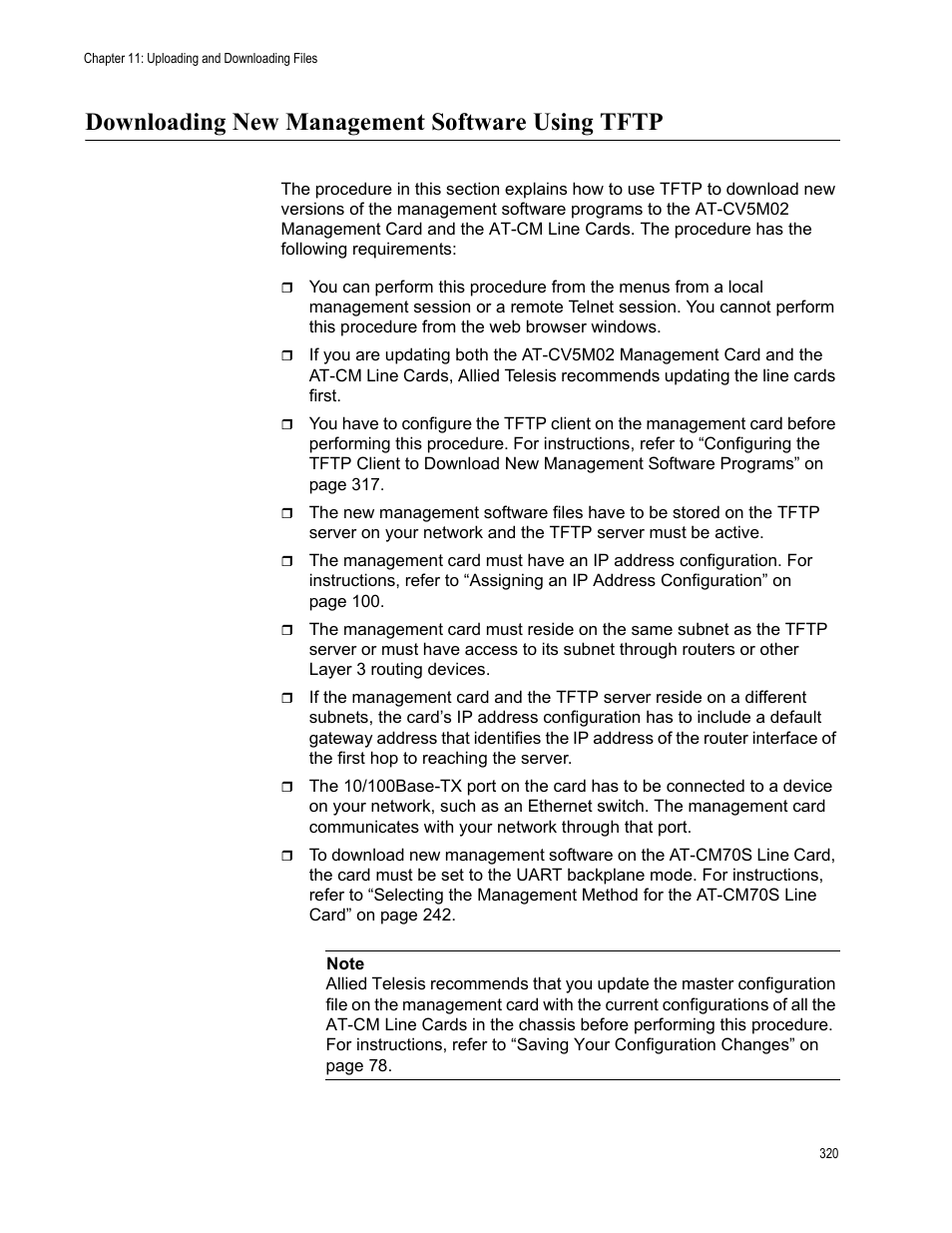 Downloading new management software using tftp | Allied Telesis AT-S102 User Manual | Page 320 / 374