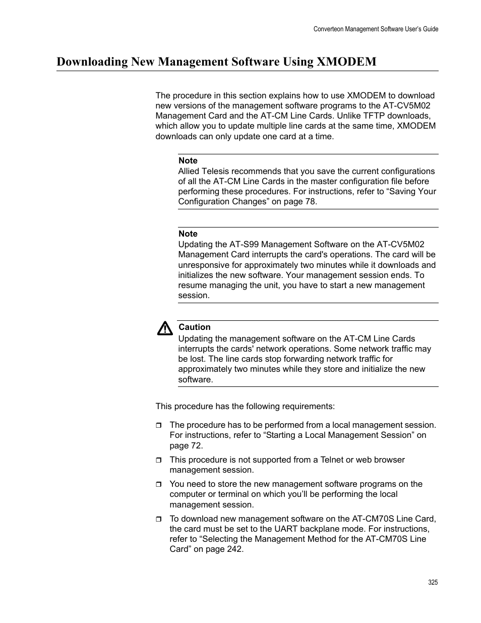Downloading new management software using xmodem | Allied Telesis AT-S102 User Manual | Page 325 / 374