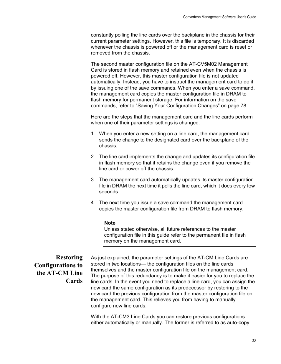 Restoring configurations to the at-cm line cards | Allied Telesis AT-S102 User Manual | Page 33 / 374