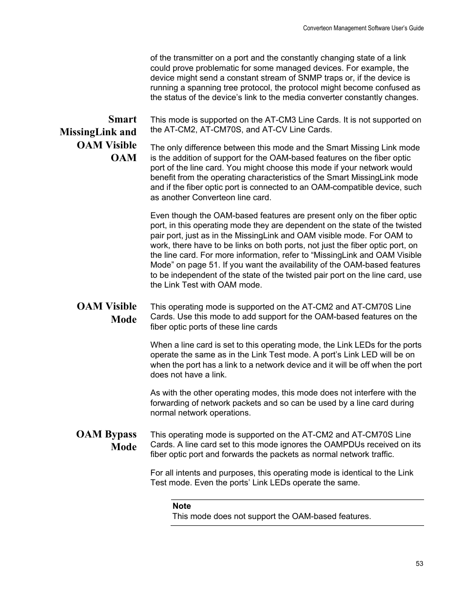Smart missinglink and oam visible oam, Oam visible mode, Oam bypass mode | Allied Telesis AT-S102 User Manual | Page 53 / 374