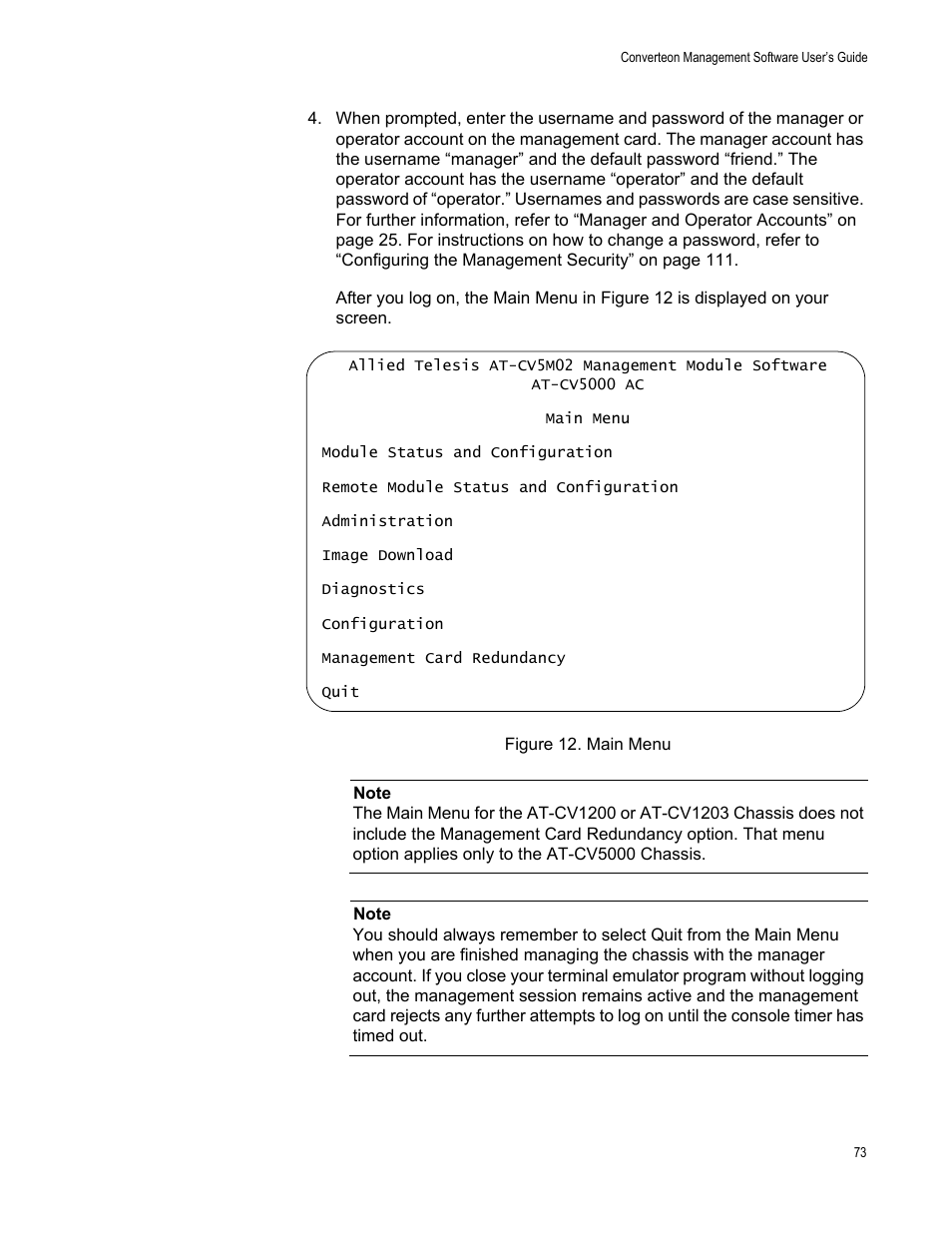 Figure 13. main menu | Allied Telesis AT-S102 User Manual | Page 73 / 374