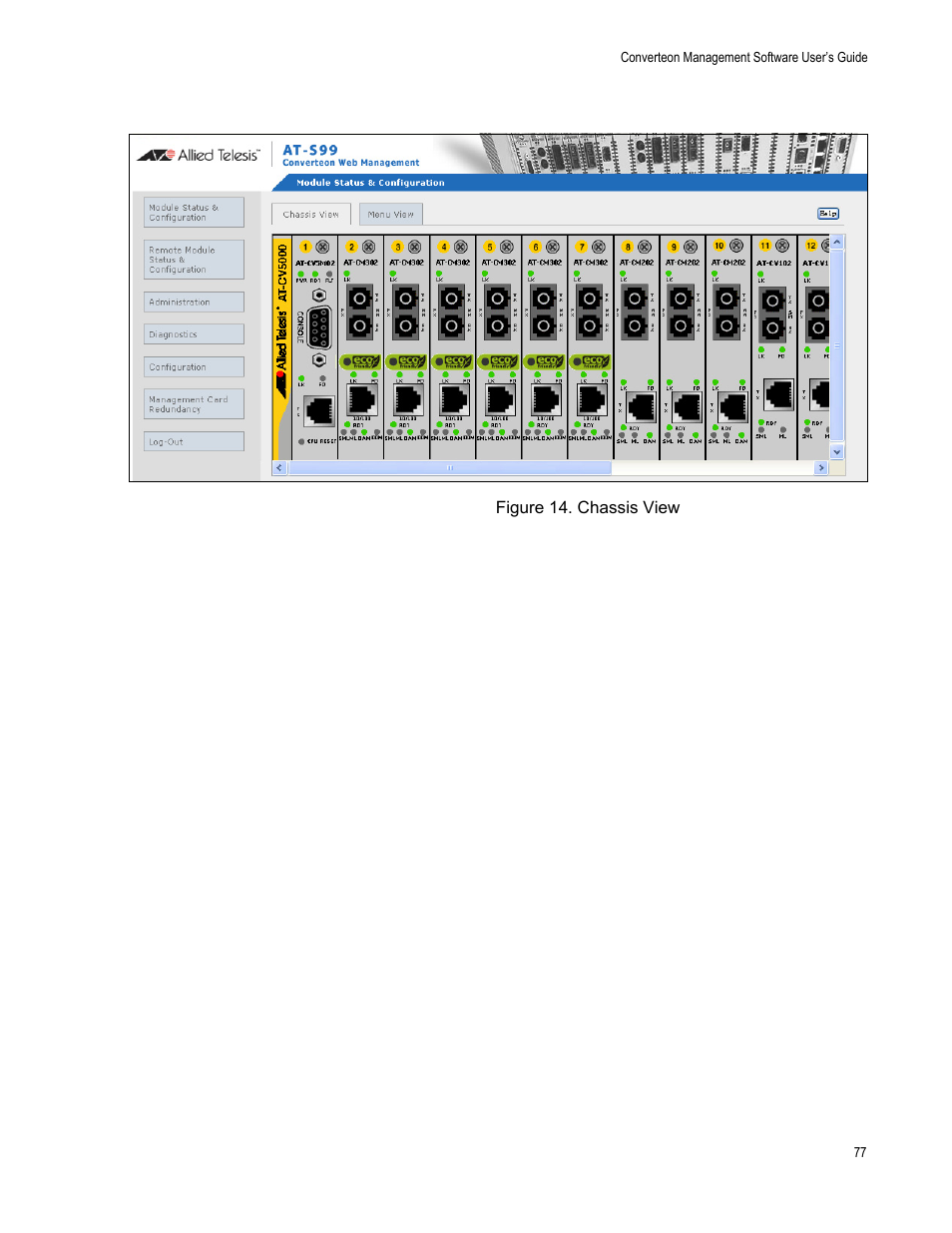 Figure 15. chassis view, Figure 14 an | Allied Telesis AT-S102 User Manual | Page 77 / 374