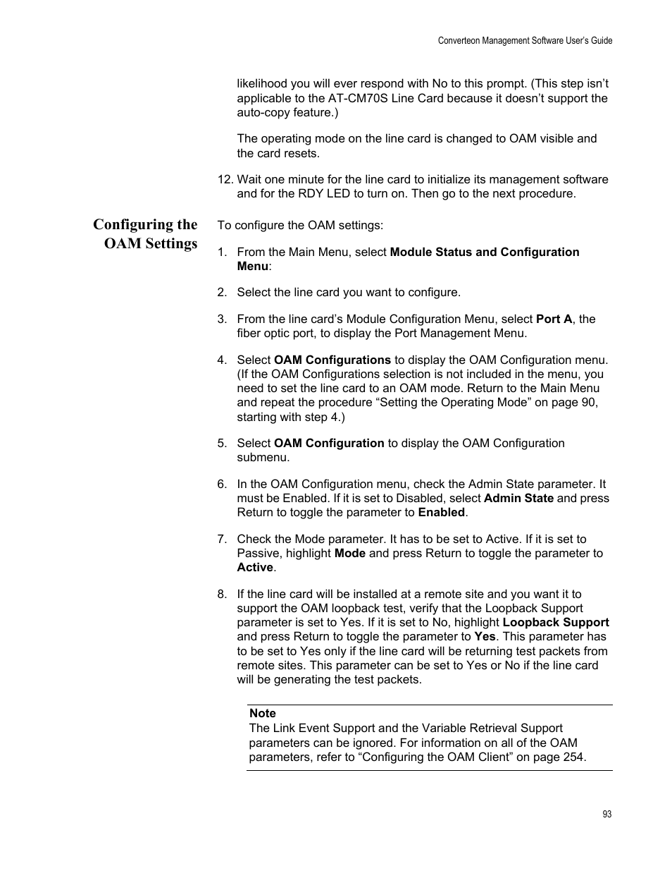 Configuring the oam settings | Allied Telesis AT-S102 User Manual | Page 93 / 374
