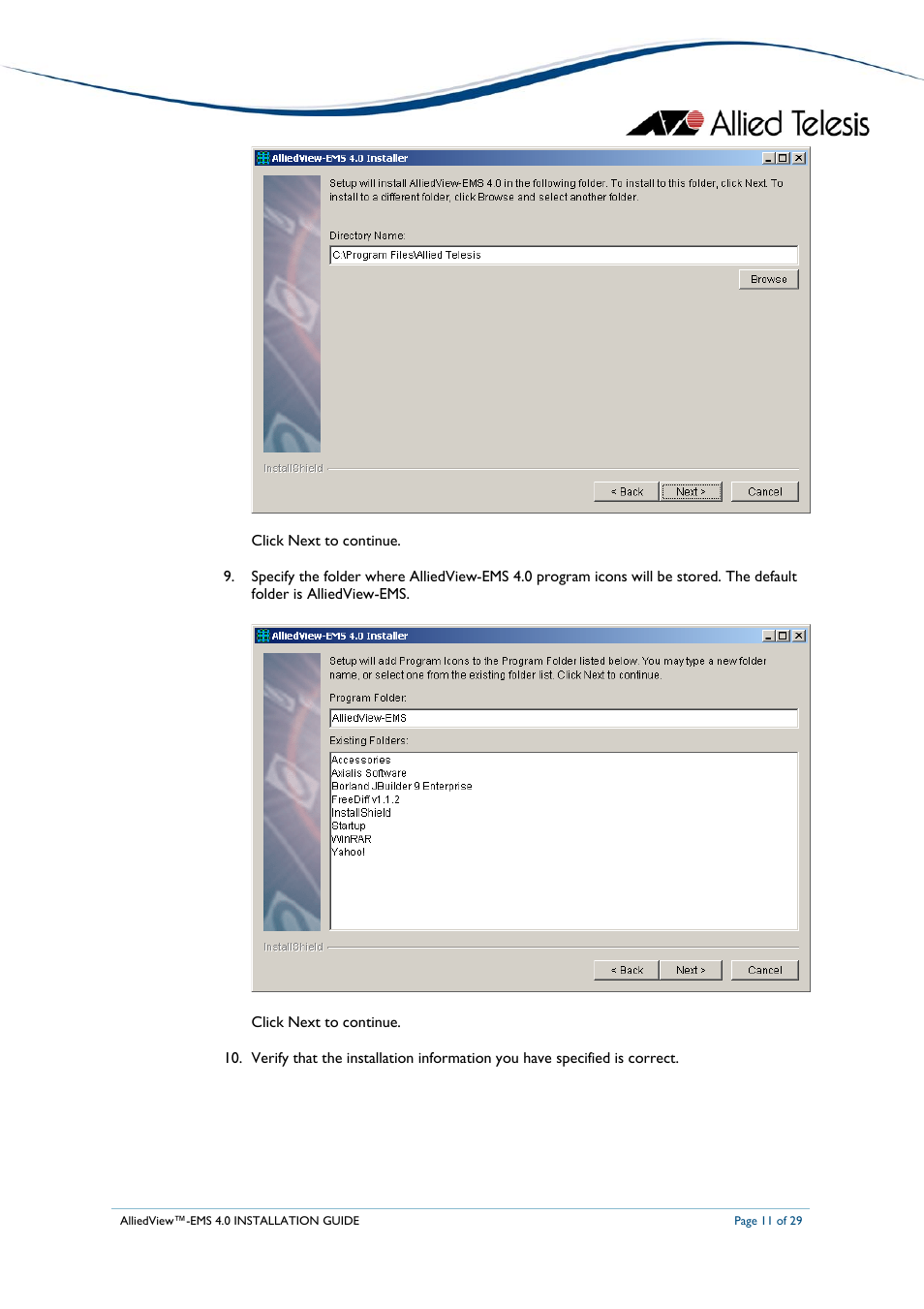 Allied Telesis AlliedView-EMS 4.0 INSTALLATION User Manual | Page 11 / 29