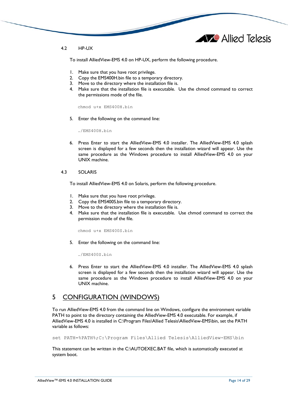 5 configuration (windows) | Allied Telesis AlliedView-EMS 4.0 INSTALLATION User Manual | Page 14 / 29
