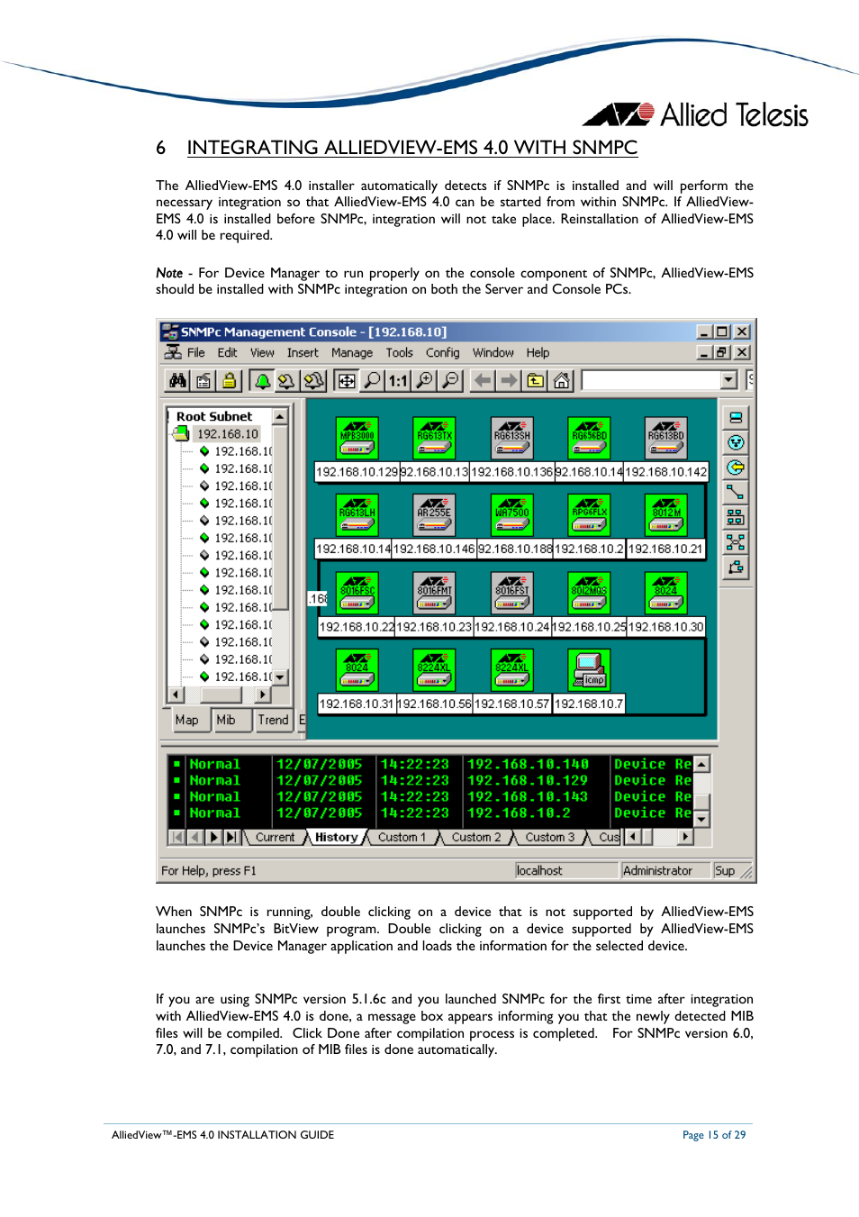 6 integrating alliedview-ems 4.0 with snmpc | Allied Telesis AlliedView-EMS 4.0 INSTALLATION User Manual | Page 15 / 29