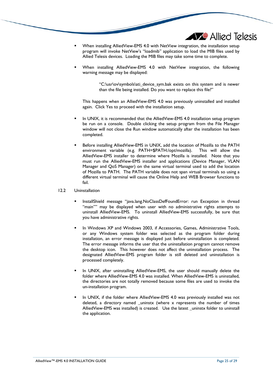 Allied Telesis AlliedView-EMS 4.0 INSTALLATION User Manual | Page 25 / 29