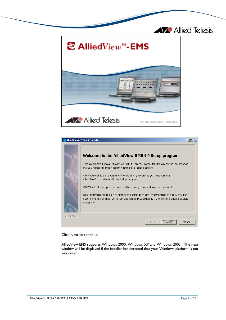 Allied Telesis AlliedView-EMS 4.0 INSTALLATION User Manual | Page 5 / 29