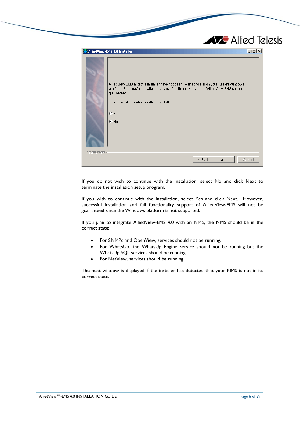 Allied Telesis AlliedView-EMS 4.0 INSTALLATION User Manual | Page 6 / 29