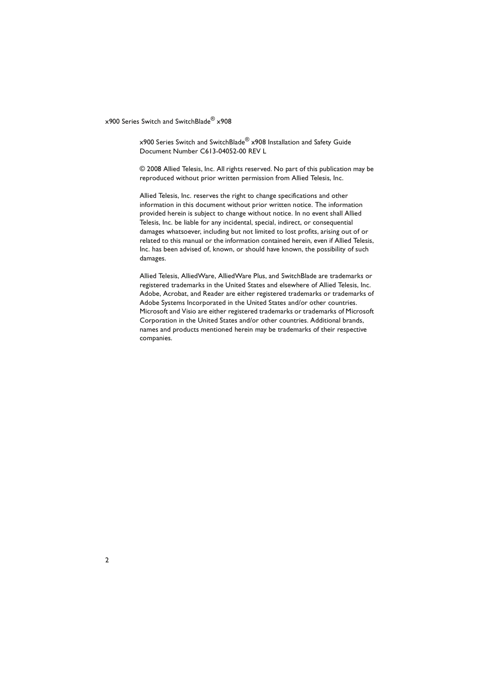 Allied Telesis x900 Series Switch and SwitchBlade x908 User Manual | Page 3 / 49