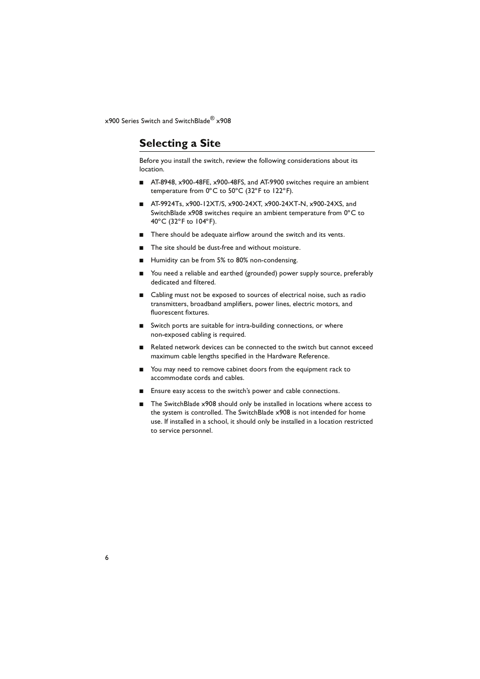 Selecting a site | Allied Telesis x900 Series Switch and SwitchBlade x908 User Manual | Page 7 / 49