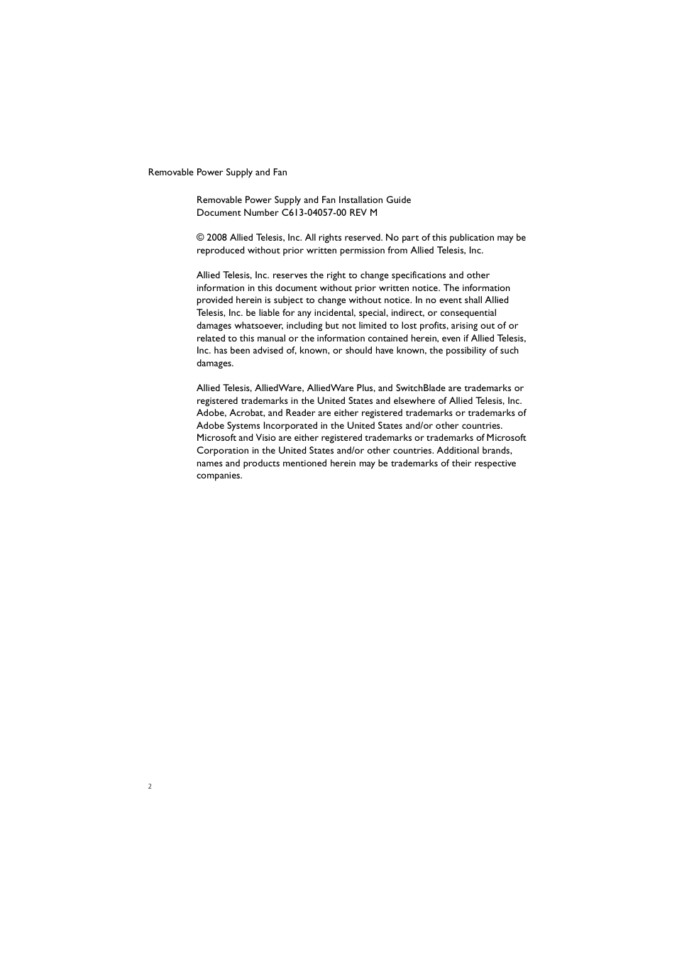Allied Telesis Removable Power Supply and Fan User Manual | Page 3 / 23