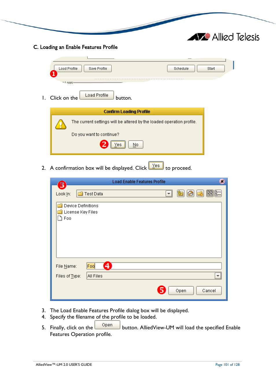 C. loading an enable features profile, Oading an, Nable | Eatures, Rofile | Allied Telesis AlliedView-UM 2.0 User Manual | Page 101 / 128