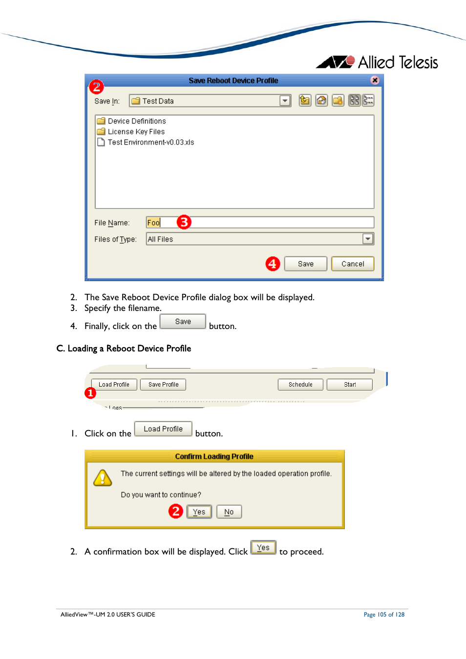 C. loading a reboot device profile, Oading a, Eboot | Evice, Rofile | Allied Telesis AlliedView-UM 2.0 User Manual | Page 105 / 128