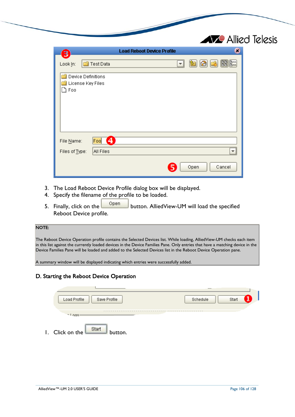 D. starting the reboot device operation, Tarting the, Eboot | Evice, Peration | Allied Telesis AlliedView-UM 2.0 User Manual | Page 106 / 128