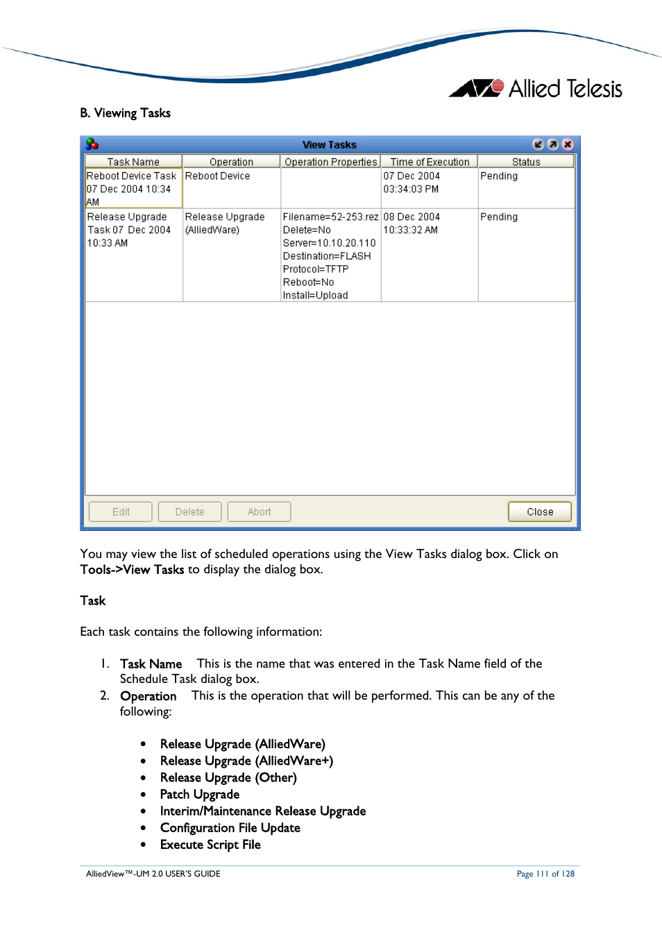 Iewing, Asks | Allied Telesis AlliedView-UM 2.0 User Manual | Page 111 / 128