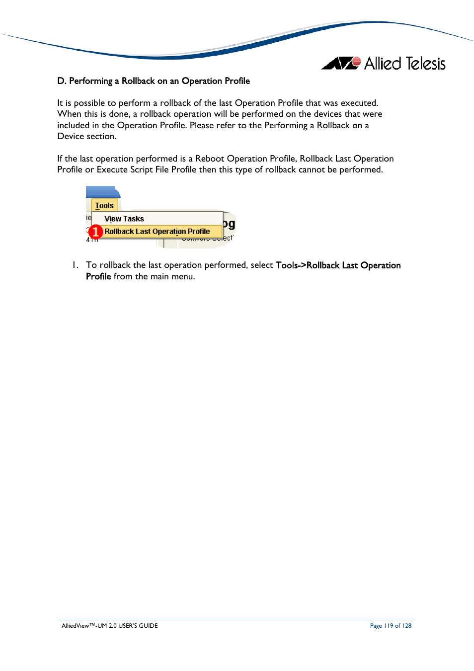 Erforming a, Ollback on an, Peration | Rofile | Allied Telesis AlliedView-UM 2.0 User Manual | Page 119 / 128