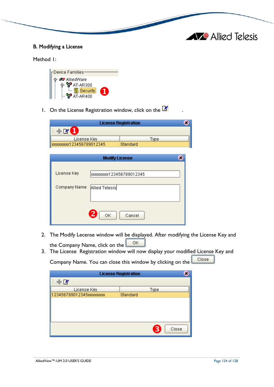 Odifying a, Icense | Allied Telesis AlliedView-UM 2.0 User Manual | Page 124 / 128