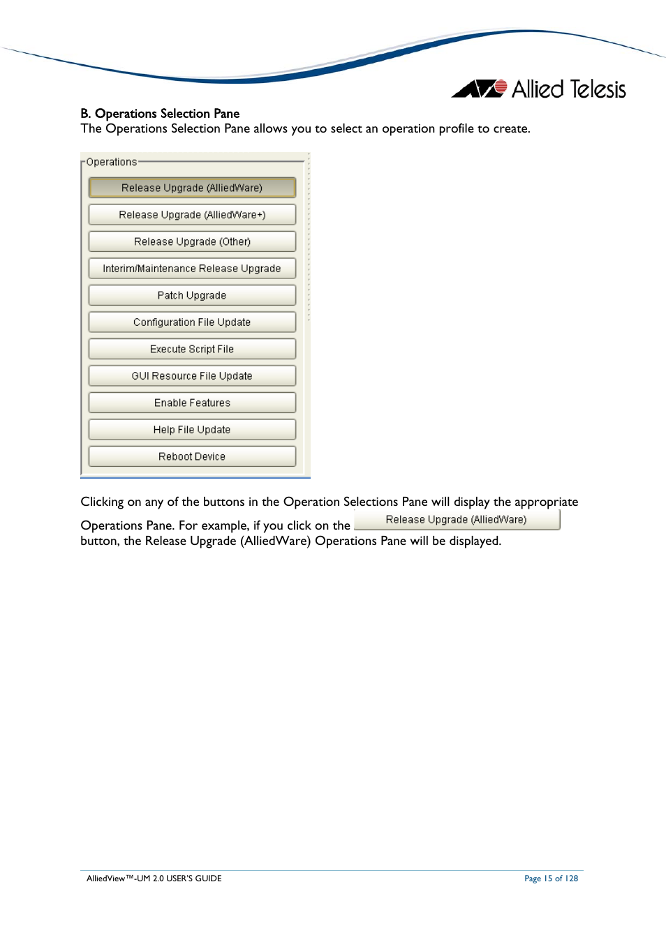 Perations, Election | Allied Telesis AlliedView-UM 2.0 User Manual | Page 15 / 128