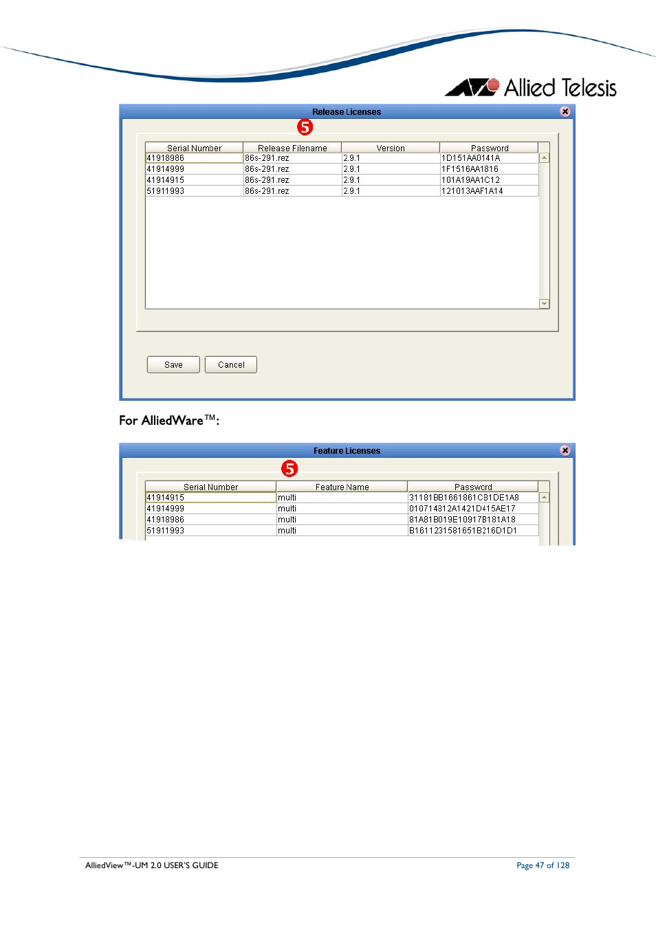 For alliedware | Allied Telesis AlliedView-UM 2.0 User Manual | Page 47 / 128