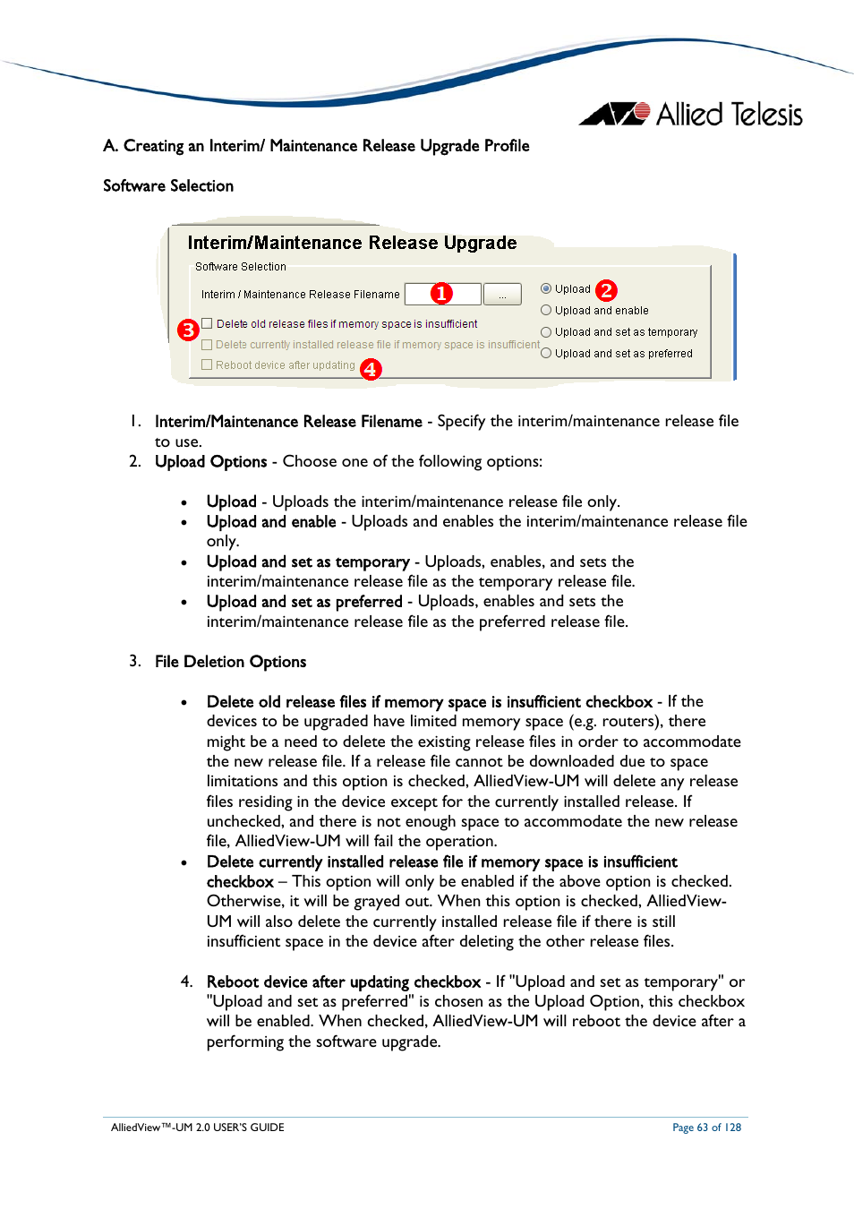 Reating an, Nterim, Aintenance | Elease, Pgrade, Rofile | Allied Telesis AlliedView-UM 2.0 User Manual | Page 63 / 128
