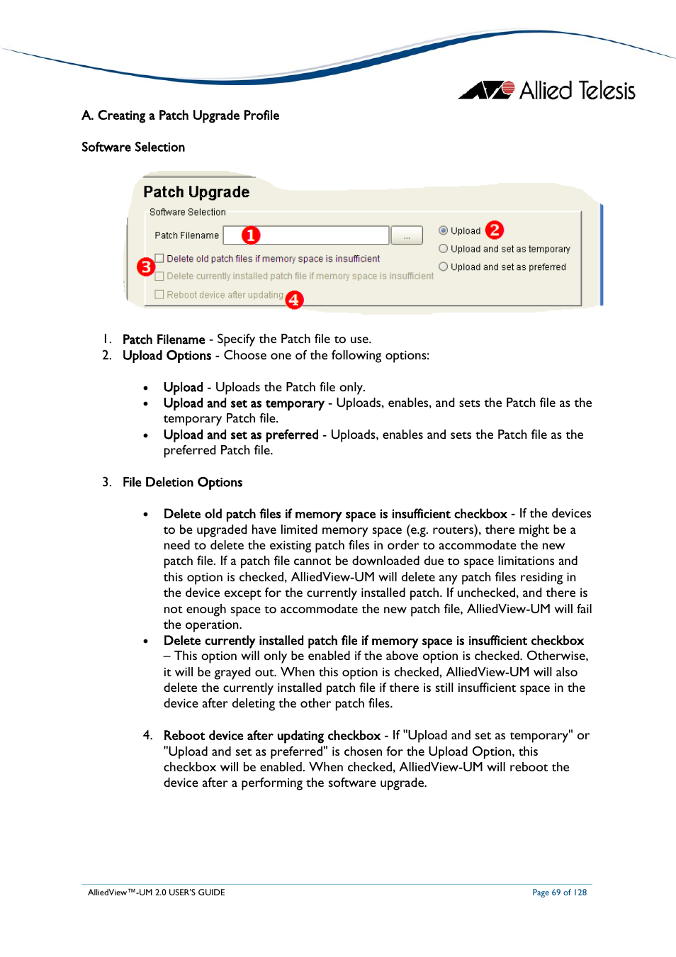 A. creating a patch upgrade profile, Reating a, Atch | Pgrade, Rofile | Allied Telesis AlliedView-UM 2.0 User Manual | Page 69 / 128