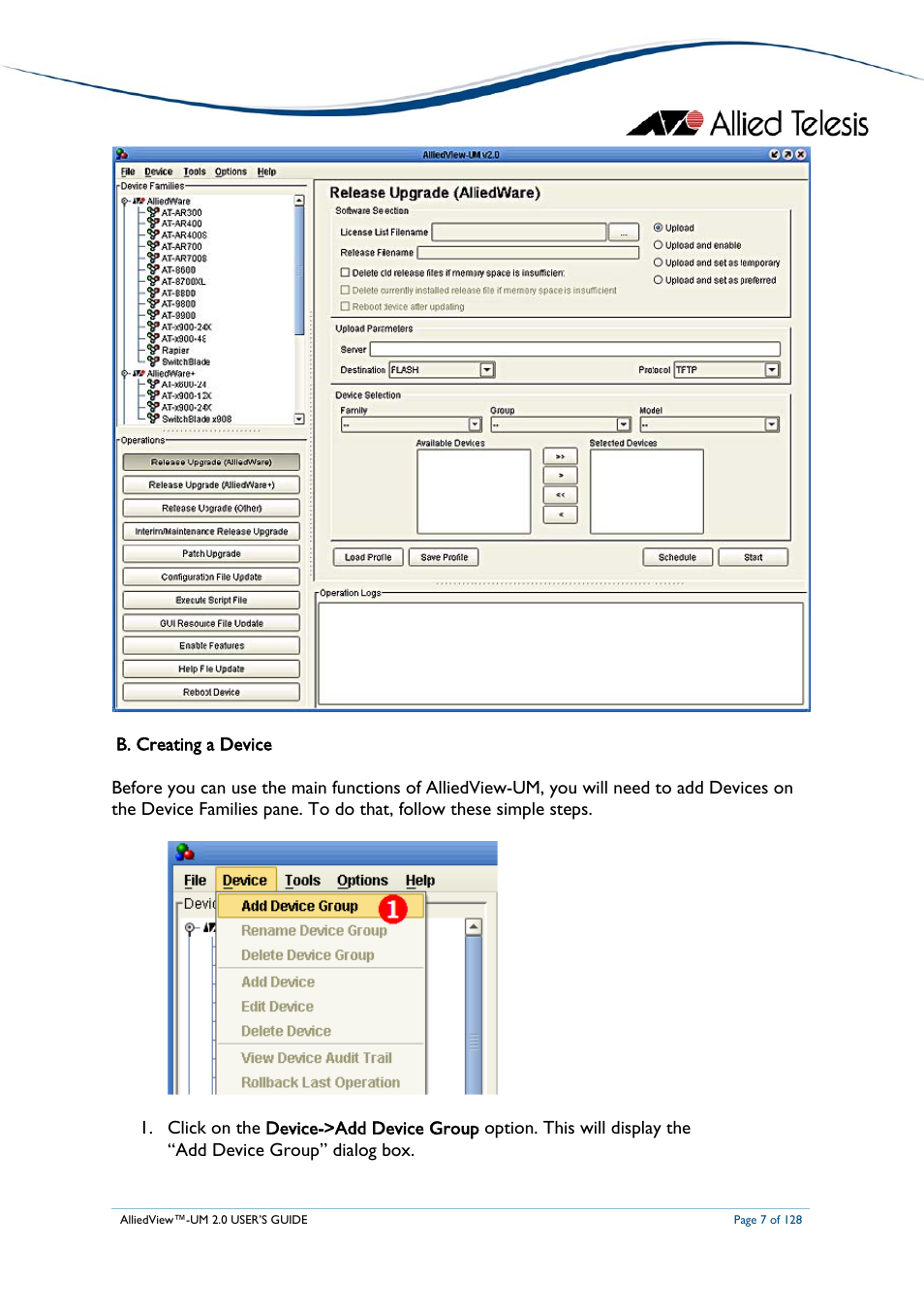 Reating a, Evice | Allied Telesis AlliedView-UM 2.0 User Manual | Page 7 / 128