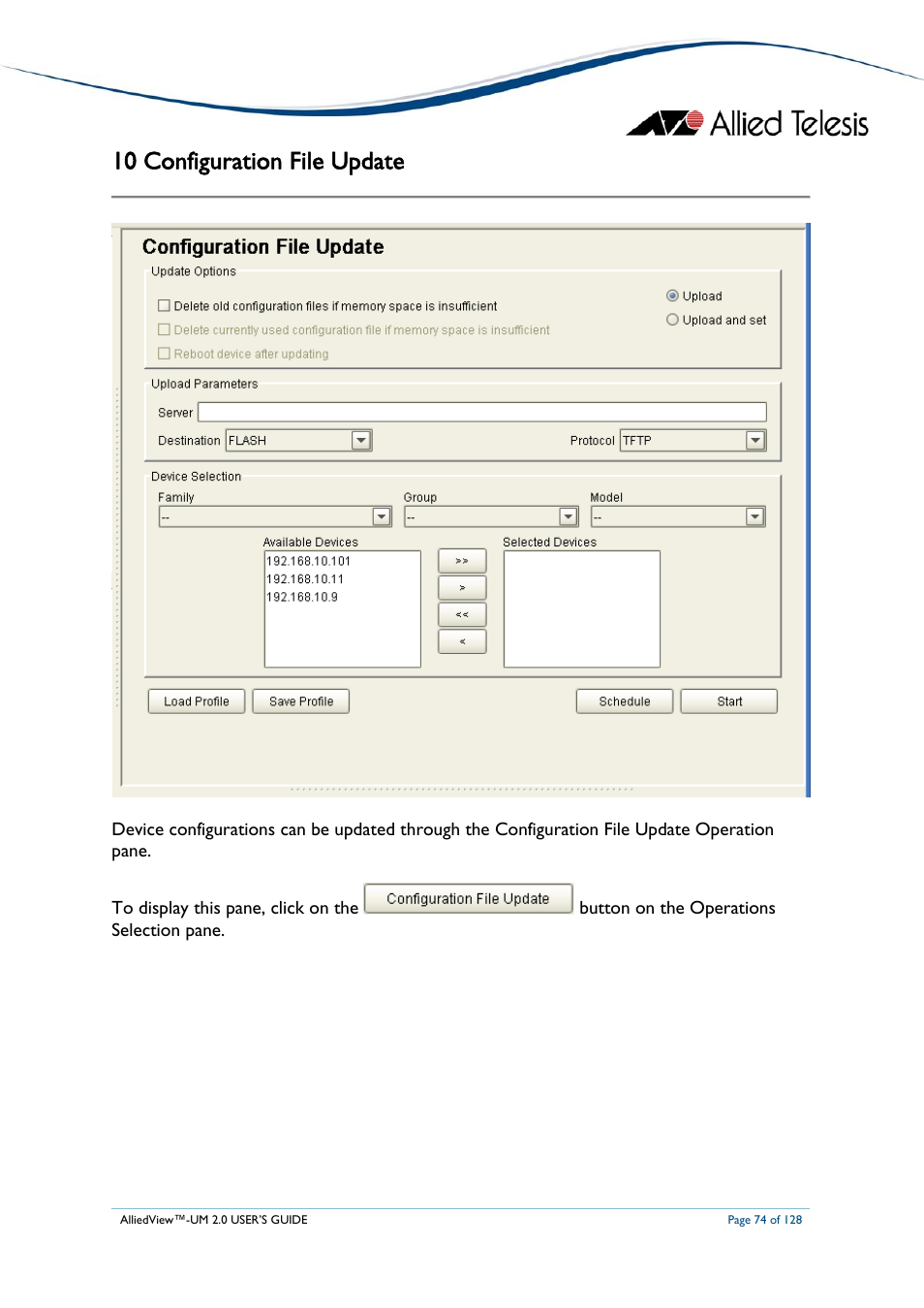 10 configuration file update | Allied Telesis AlliedView-UM 2.0 User Manual | Page 74 / 128