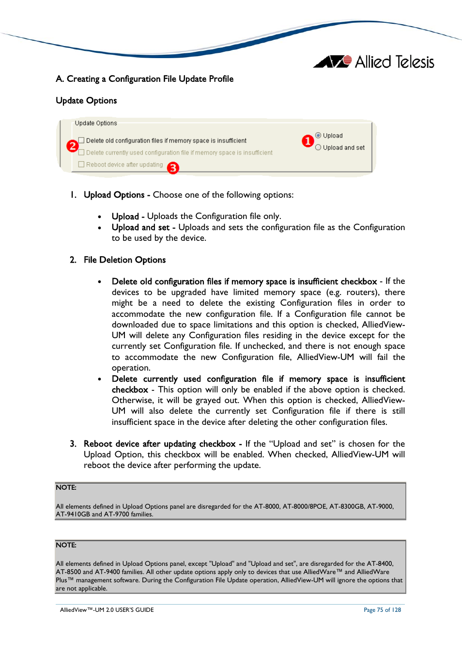 A. creating a configuration file update profile, Reating a, Onfiguration | Pdate, Rofile | Allied Telesis AlliedView-UM 2.0 User Manual | Page 75 / 128