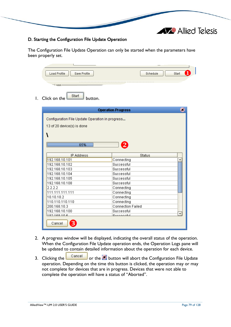 Tarting the, Onfiguration, Pdate | Peration | Allied Telesis AlliedView-UM 2.0 User Manual | Page 79 / 128