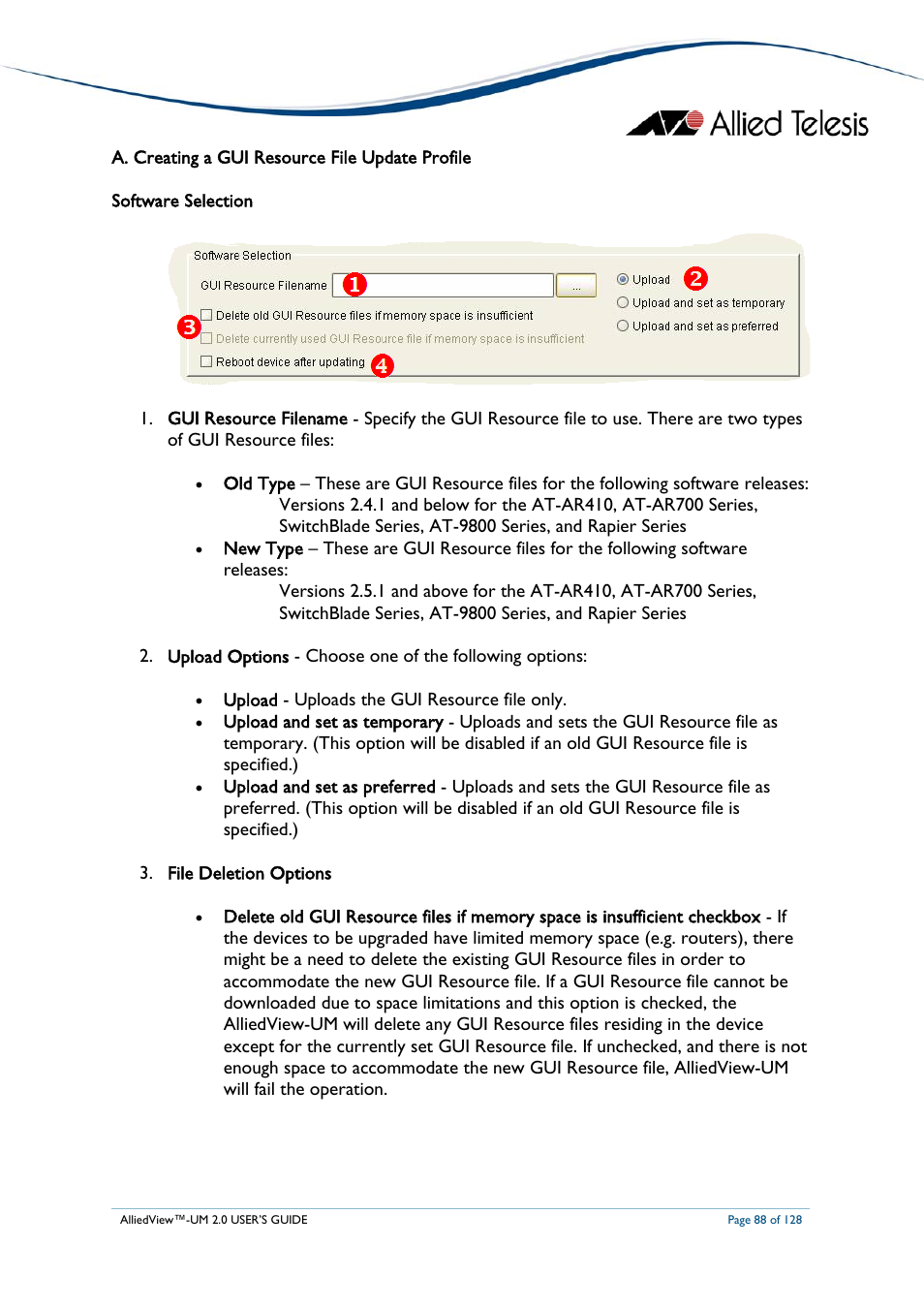 A. creating a gui resource file update profile, Reating a, Esource | Pdate, Rofile | Allied Telesis AlliedView-UM 2.0 User Manual | Page 88 / 128