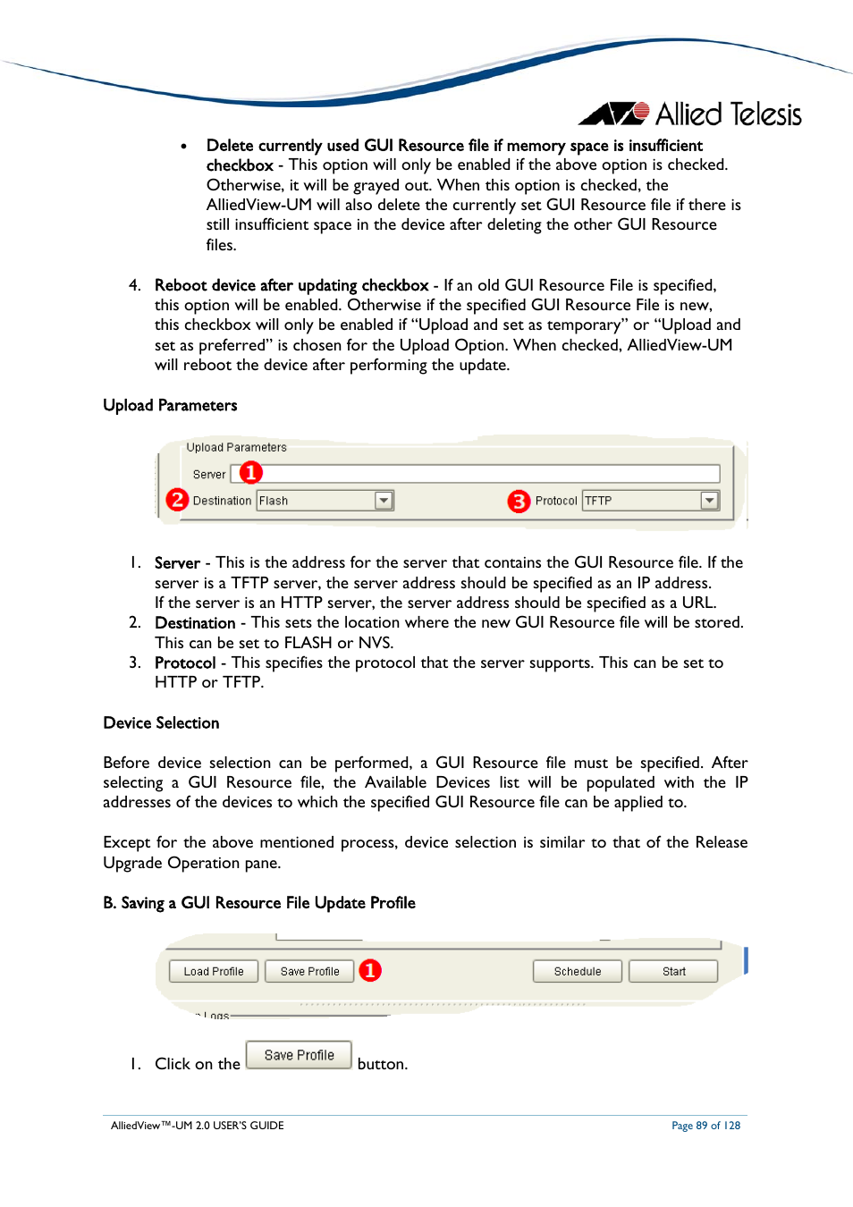 B. saving a gui resource file update profile, Aving a, Esource | Pdate, Rofile | Allied Telesis AlliedView-UM 2.0 User Manual | Page 89 / 128