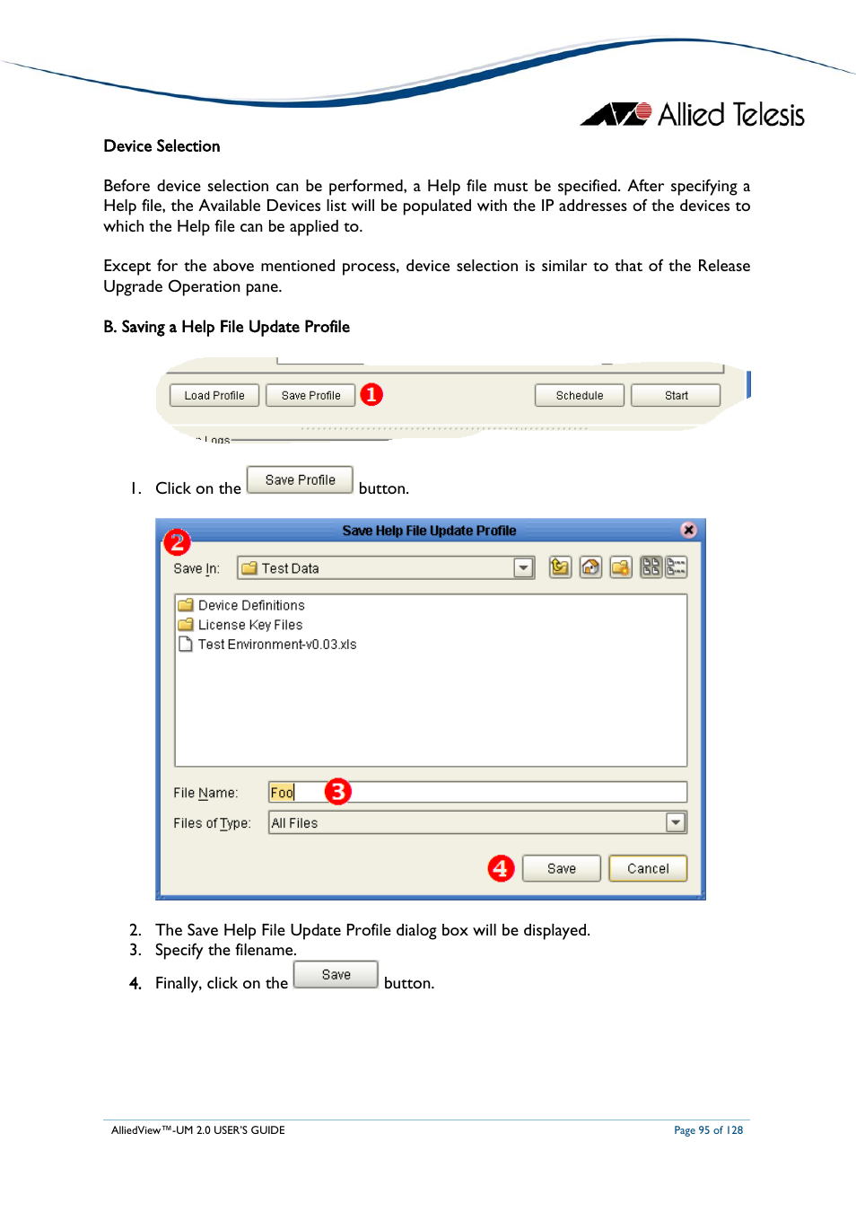 B. saving a help file update profile, Aving a, Pdate | Rofile | Allied Telesis AlliedView-UM 2.0 User Manual | Page 95 / 128
