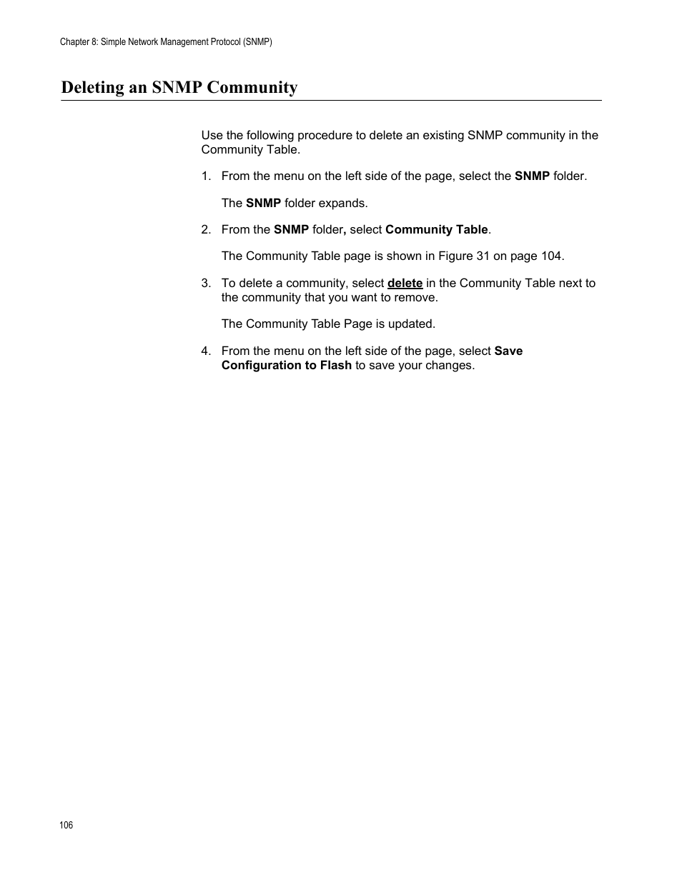 Deleting an snmp community | Allied Telesis AT-S101 User Manual | Page 106 / 238