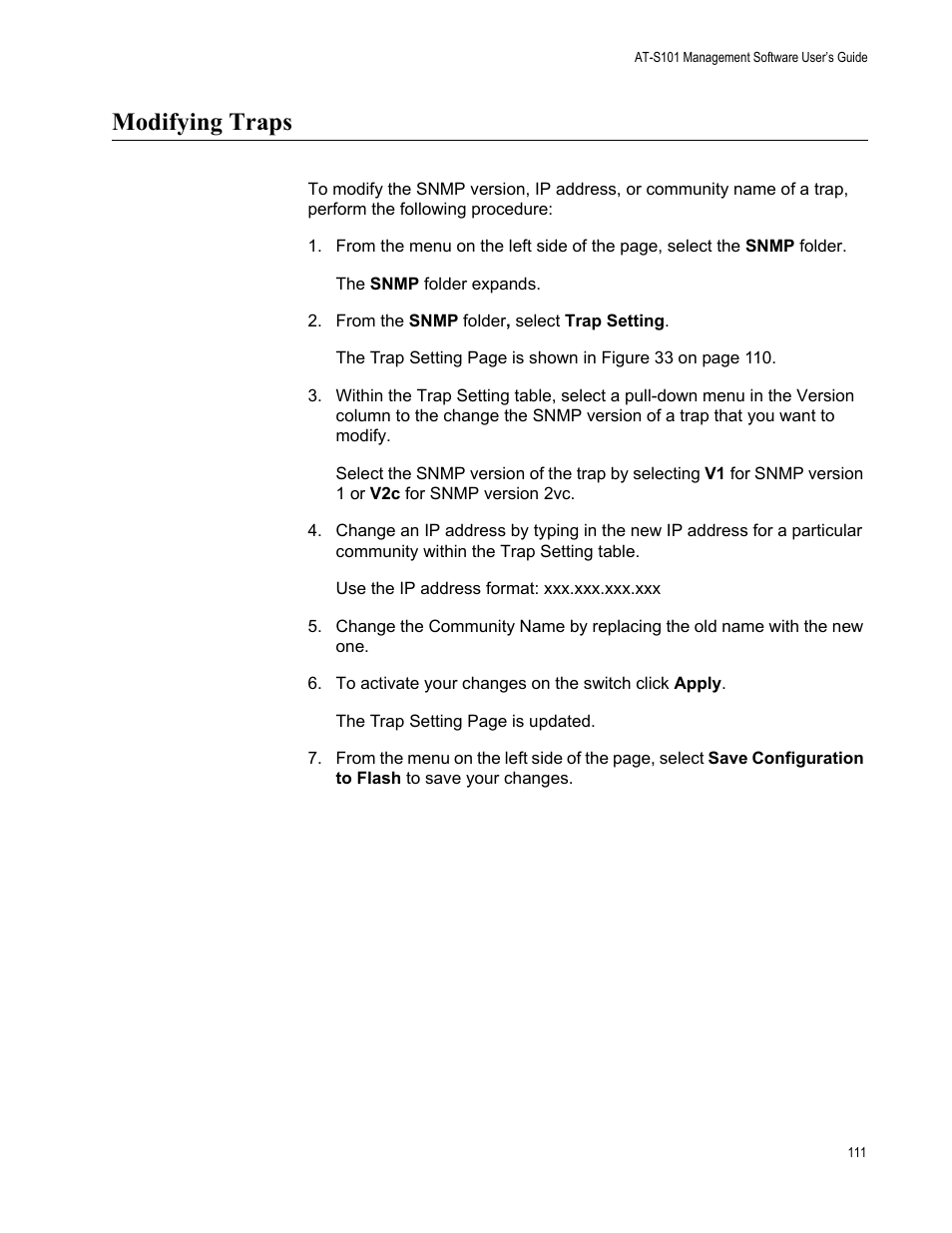 Modifying traps | Allied Telesis AT-S101 User Manual | Page 111 / 238