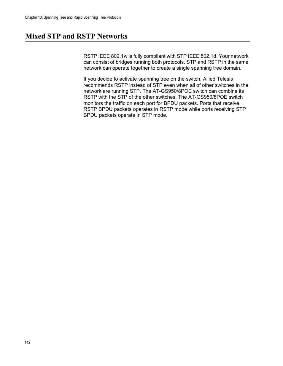 Mixed stp and rstp networks | Allied Telesis AT-S101 User Manual | Page 142 / 238